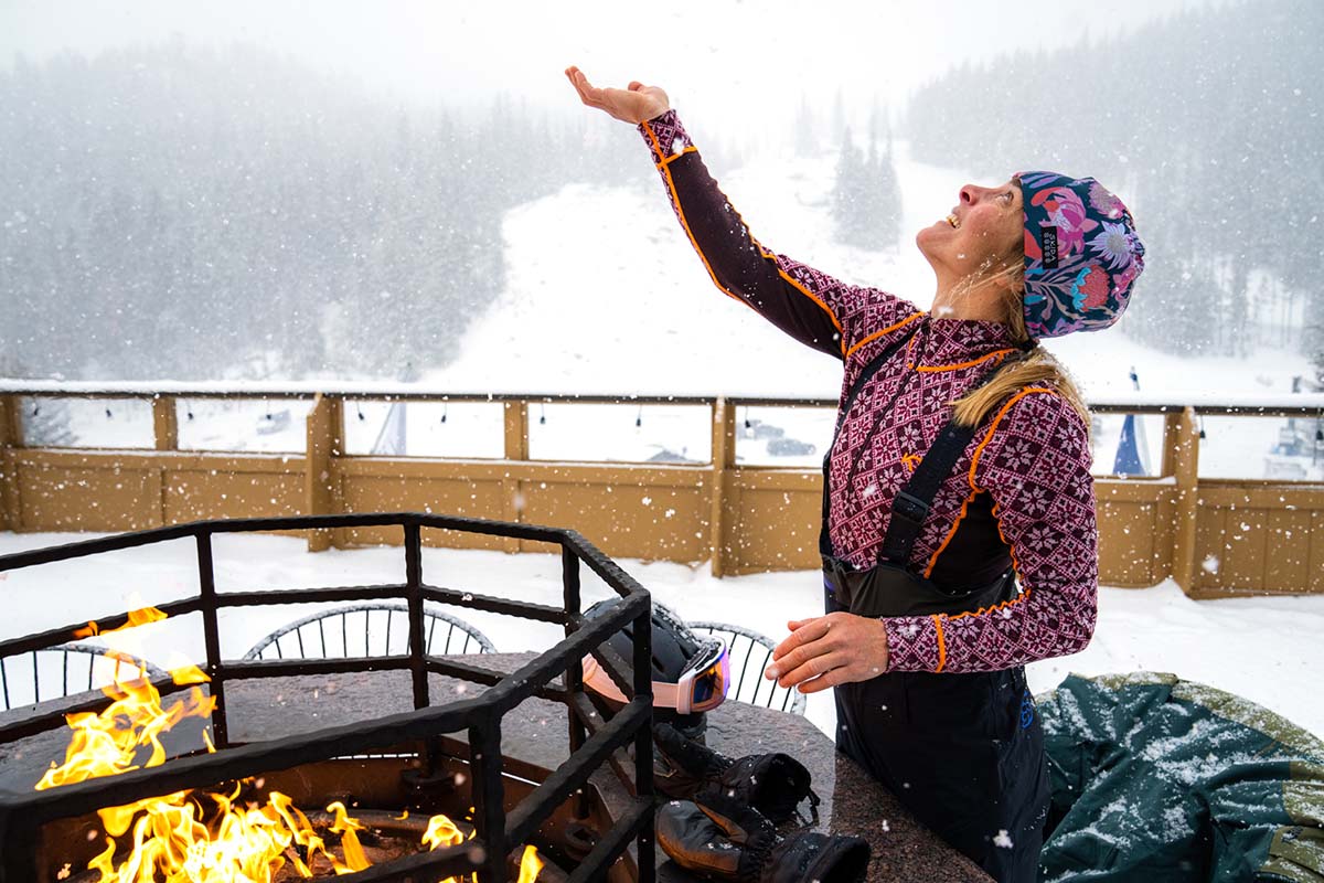 Trew Gear Capow women's ski bib (catching snowflakes by fire)